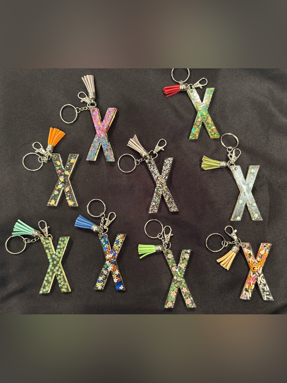 Decorative Glitter Resin 'X' Keychains with Tassel